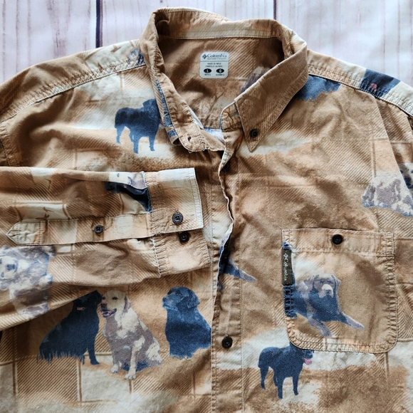 Columbia Other - Columbia "River Lodge" Labrador Dog Hunting Shirt Tan Yellow Gold, Men's Size L